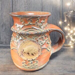 1997 Hand Made Stoneware Pottery Coffee Mug Cup Signed With Buffalo Medallion